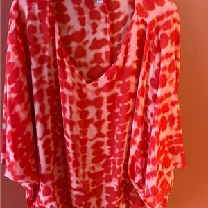Vibrant Coral and White Blouse